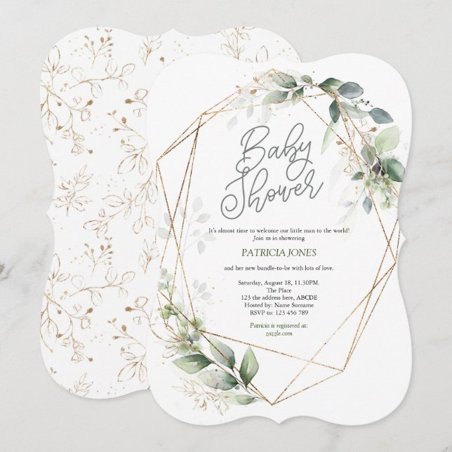 Invitación Baby Shower neutral de género, moderno, verde (Anverso / Reverso)