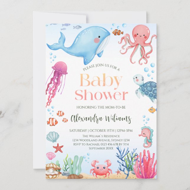 Invitación Baby Shower neutral de género oceánico (Anverso)