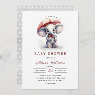 Invitación Baby Shower neutral de género sobre elefante cután