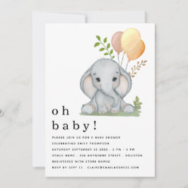 Invitación Baby Shower neutral de género sobre elefante cután