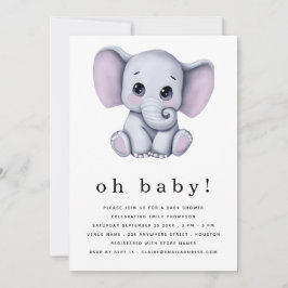 Invitación Baby Shower neutral de género sobre elefante cután