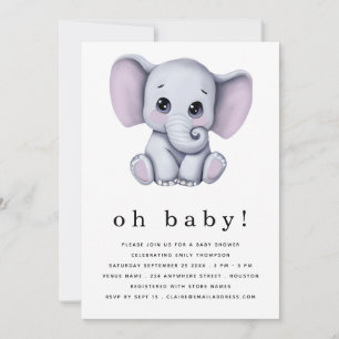 Invitación Baby Shower neutral de género sobre elefante cután