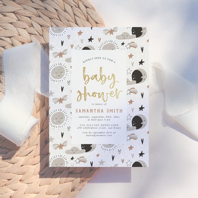 Invitación Baby Shower Neutral de género Sun, Moon & Stars Go (Subido por el creador)
