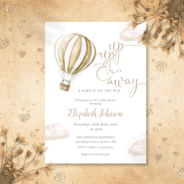 Invitación Baby Shower Neutral De Globo De Aire Caliente (Up And Away Hot Air Balloon Neutral Baby Shower Invitation)