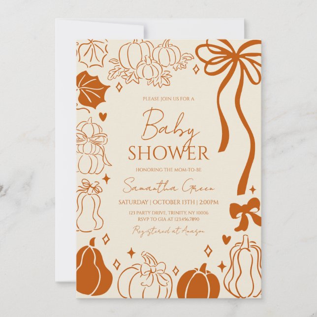Invitación Baby Shower Neutral de la Calabaza de Otoño (Anverso)