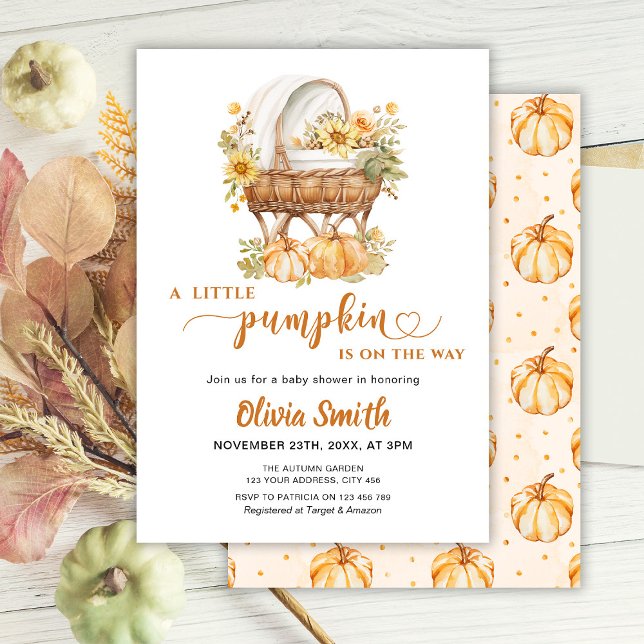 Invitación Baby Shower neutral de la calabaza en otoño (Subido por el creador)