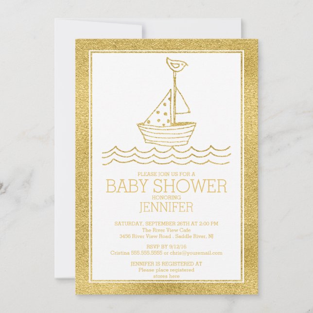 Invitación Baby Shower Neutral de la embarcación náutica de o (Anverso)