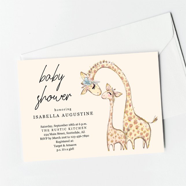 Invitación Baby Shower Neutral de la jirafa amarilla de géner (Subido por el creador)