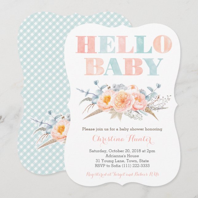 Invitación Baby Shower Neutral de la pluma de género (Anverso / Reverso)