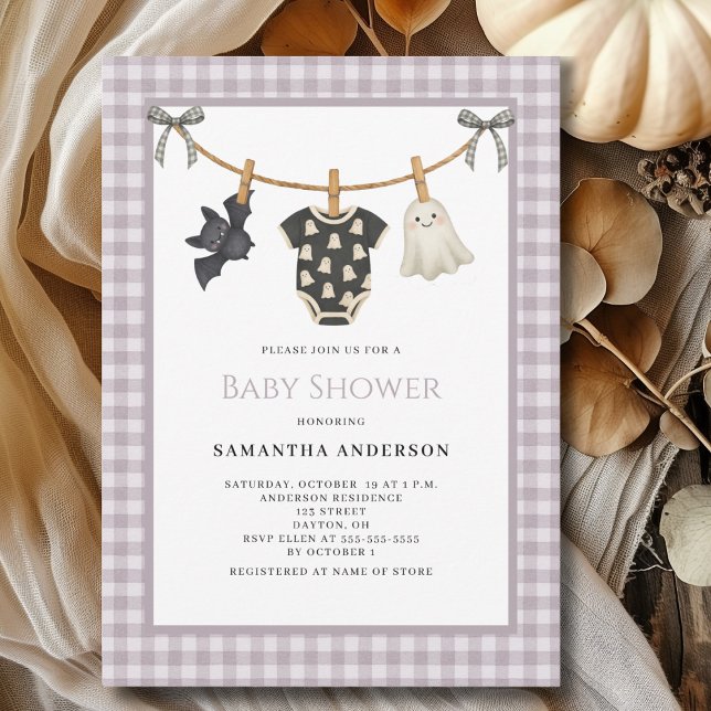 Invitación Baby Shower Neutral de la ropa de género de Hallow (Subido por el creador)