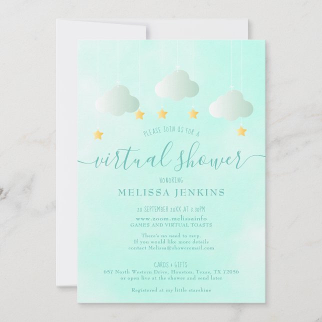 Invitación Baby Shower neutral de larga distancia virtual en  (Anverso)