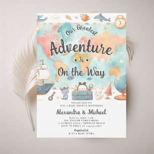 Invitación Baby Shower neutral de las parejas de aventuras má