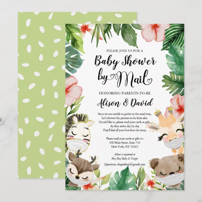 Invitación Baby Shower neutral de los amigos de Safari por co (Anverso / Reverso)