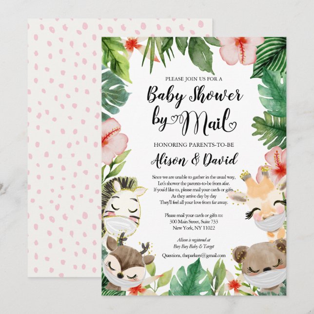 Invitación Baby Shower neutral de los amigos de Safari por co (Anverso / Reverso)