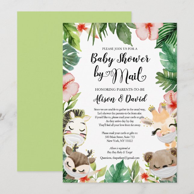Invitación Baby Shower neutral de los amigos de Safari por co (Anverso / Reverso)