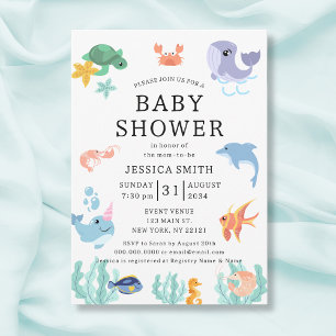 Invitación Baby Shower neutral de los animales marinos