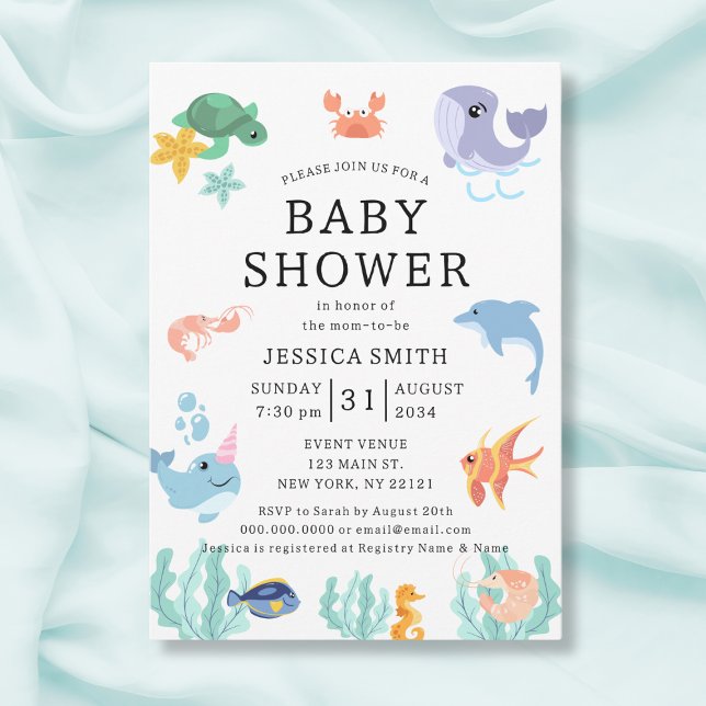 Invitación Baby Shower neutral de los animales marinos (Sea Animals Gender Neutral Baby Shower Invitation
)