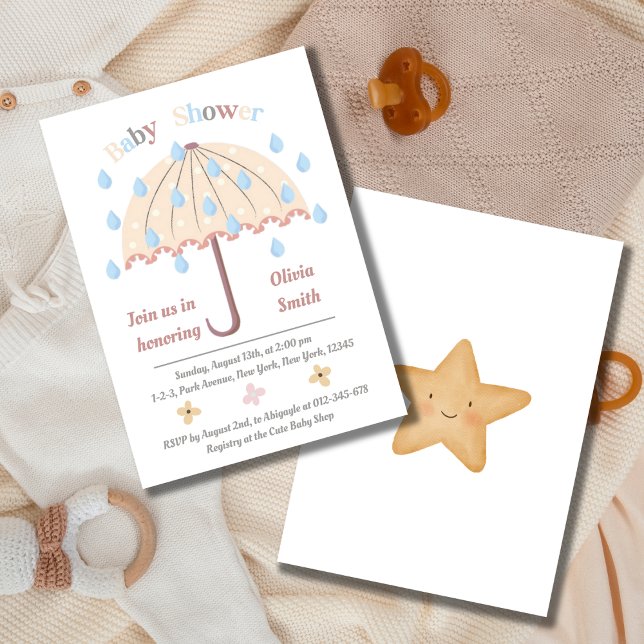 Invitación Baby Shower Neutral de los paraguas de la lluvia b (Subido por el creador)