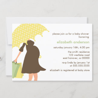 Invitación Baby Shower neutral de mamá paraguas amarilla