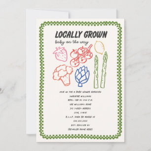 Invitación Baby Shower Neutral de Mercado de Granjero de Crec