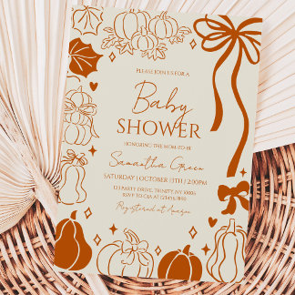 Invitación Baby Shower Neutral de Otoño con Calabaza Dibujada