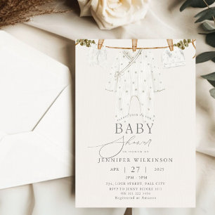 Invitación Baby Shower Neutral de ropa de boho de género