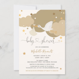 Invitación Baby Shower neutral de sexo de Stork Gold