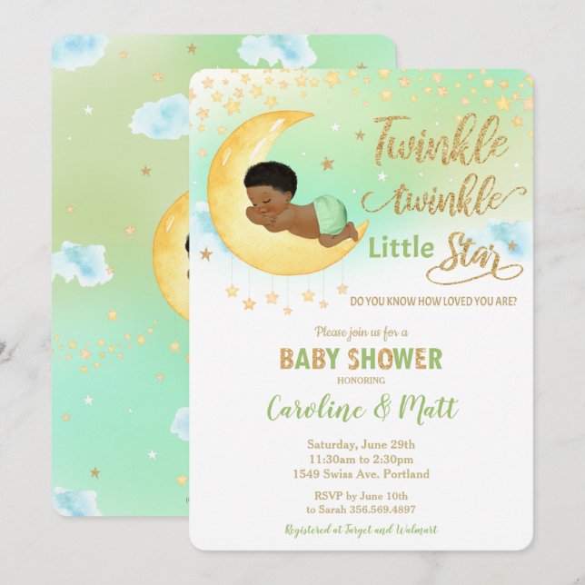Invitación Baby Shower Neutral de Twinkle Little Star African (Anverso / Reverso)