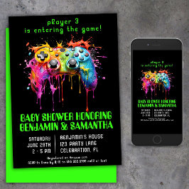 Invitación Baby Shower neutral de videojuego