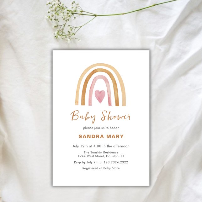 Invitación Baby Shower Neutral del corazón arcoiris del Boho (Neutral Boho Rainbow Heart Baby Shower Invitation)