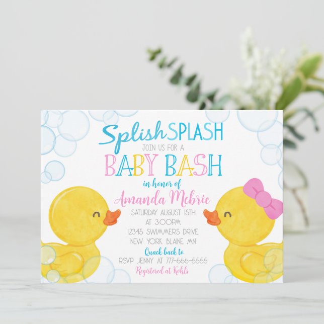 Invitación Baby Shower Neutral del pato de goma (Anverso de pie)