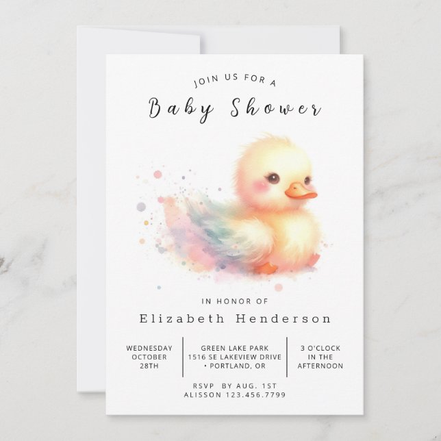 Invitación Baby Shower Neutral del pato digital de género (Anverso)