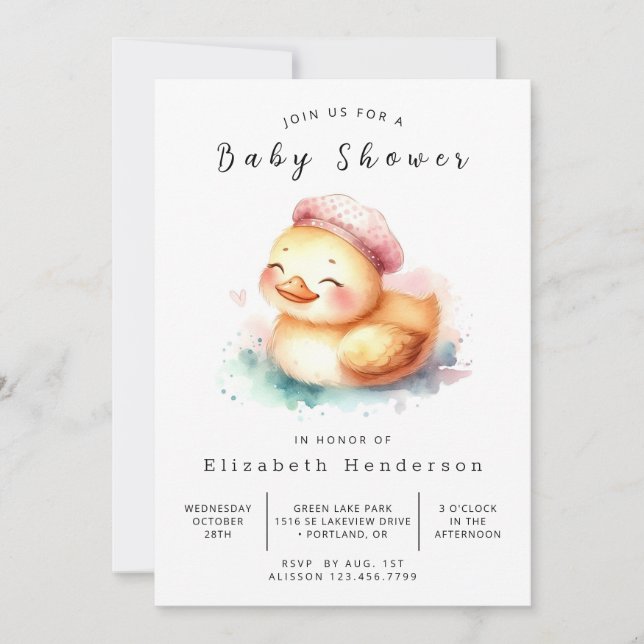Invitación Baby Shower Neutral del pato en línea de género (Anverso)