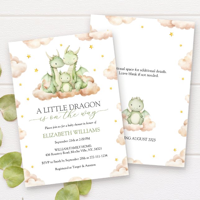 Invitación Baby Shower Neutral del Pequeño Dragón de Género (Subido por el creador)