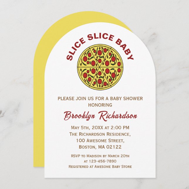 Invitación Baby Shower Neutral Fun Pizza Slice Slice de géner (Anverso / Reverso)