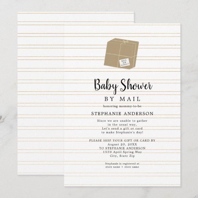 Invitación Baby Shower Neutral Gender Gold Stripe por correo (Anverso / Reverso)