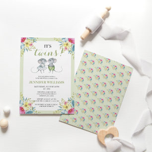 Invitación Baby Shower Neutral Green Boy y Chicas gemelos