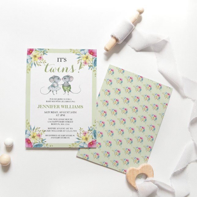 Invitación Baby Shower Neutral Green Boy y Chicas gemelos (Subido por el creador)