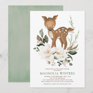 Invitación Baby Shower Neutral Ivory Greenery Forest Deer