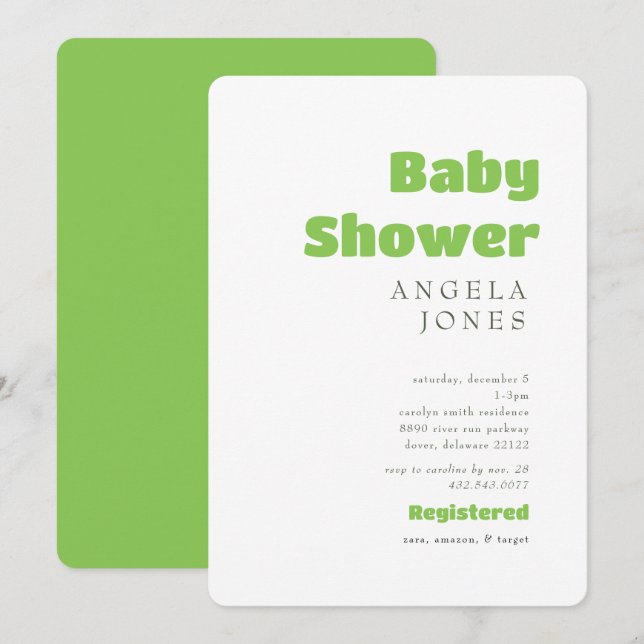 Invitación Baby Shower Neutral Lime Verde Contemporáneo (Anverso / Reverso)