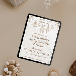 Invitación Baby Shower Neutral Manos Pequeñas, Pies Pequeños