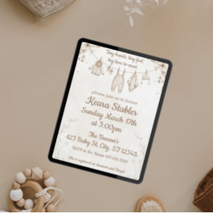 Invitación Baby Shower Neutral Manos Pequeñas, Pies Pequeños