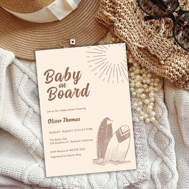 Invitación Baby Shower Neutral Minimalista Boho Surfboard (Neutral Minimalist Boho Surfboard Baby Shower Invitation)