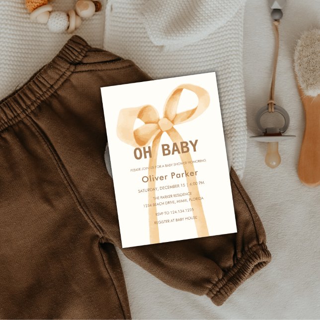 Invitación Baby Shower Neutral Minimalista Bow de género (Gender Neutral Minimalist Bow Baby Shower Invitation)