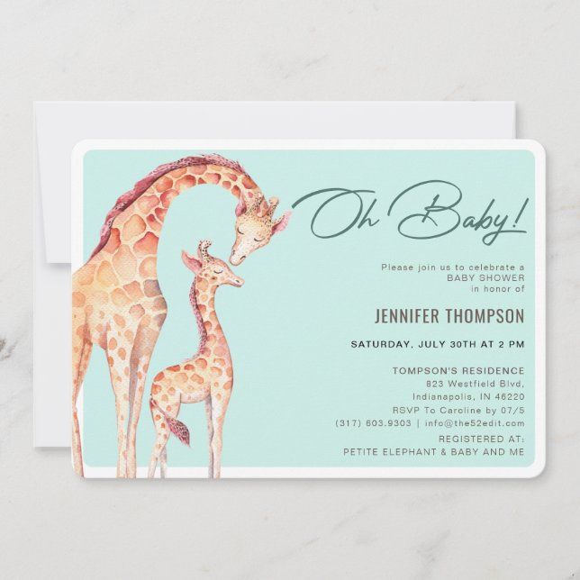 Invitación Baby Shower neutral moderno de jirafa Safari (Anverso)