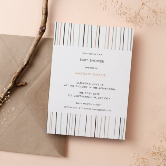 Invitación Baby Shower Neutral moderno de rayas nasales nasal (Subido por el creador)