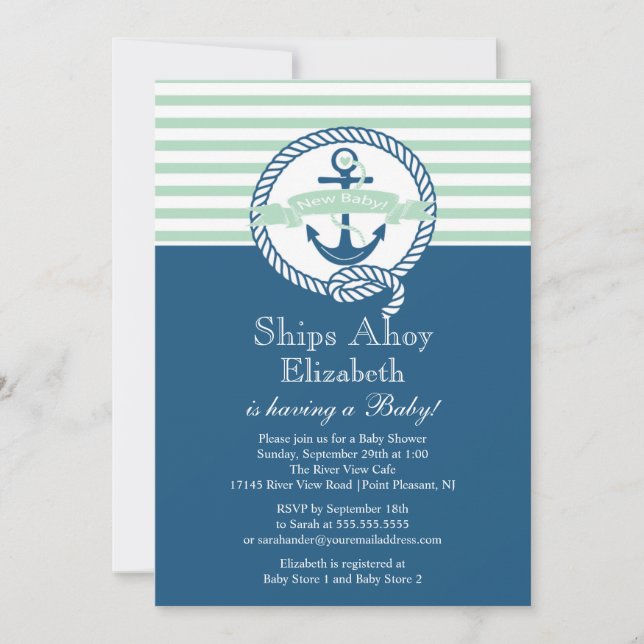 Invitación Baby Shower Neutral Nautical Anchor moderno (Anverso)