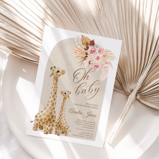 Invitación Baby Shower Neutral Pampas Grass Giraffe (Subido por el creador)