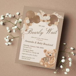 Invitación Baby Shower Neutral Pampas Grass Teddy Bear