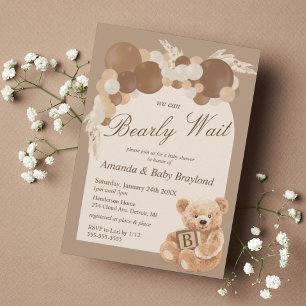 Invitación Baby Shower Neutral Pampas Grass Teddy Bear